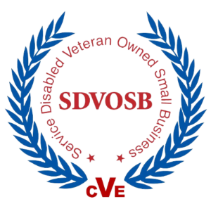 A blue and red logo with the words " sdvosb " in it.